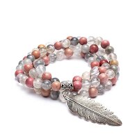 Mala Rhodonit/ grauer Quarz + Feder -- 0.8cm