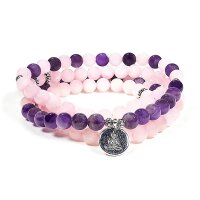 Mala Rosenquarz/Amethyst elastisch mit Buddha -- 0.8 cm
