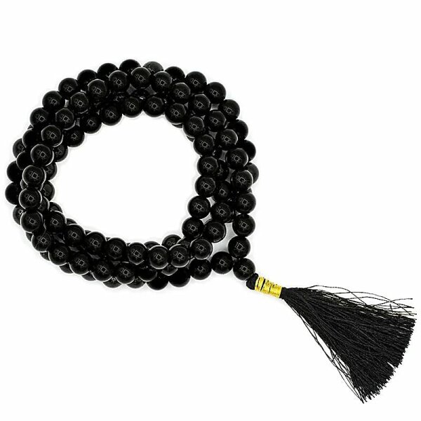 Mala Schwarzer Turmalin AA-Qualität 108 Perlen + Täschchen