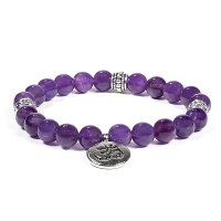 Mala/Armband Amethyst elastisch mit Om -- 0.8 cm