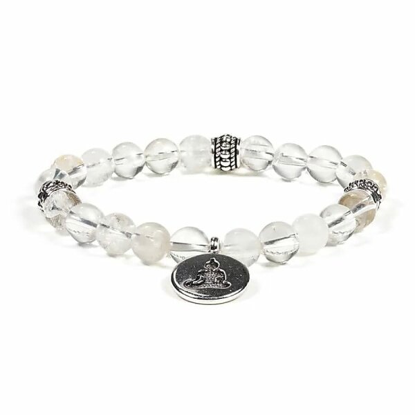 Mala/Armband Bergkristall elastisch mit Buddha -- 0.8 cm