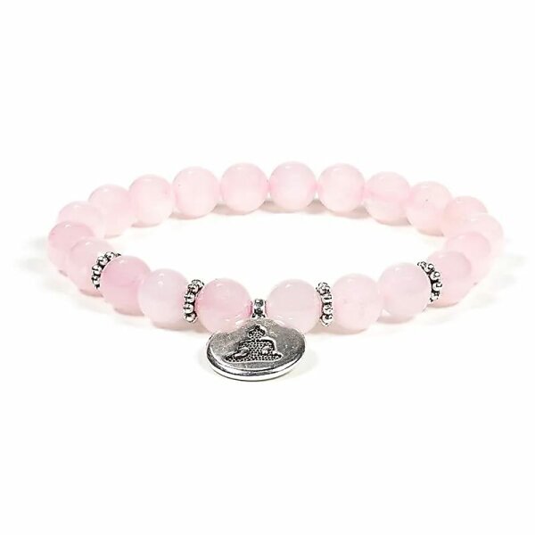 Mala/Armband Rosenquarz elastisch mit Buddha -- 0.8cm