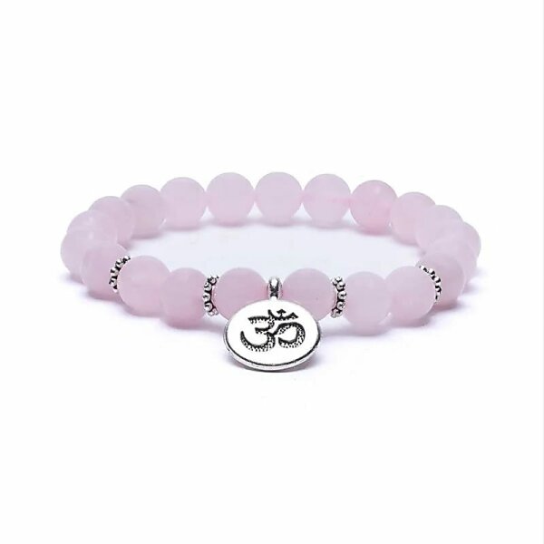Mala-Armband Rosenquarz - elastisch - mit Ohm -- 0.8 cm