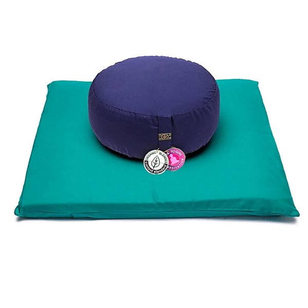 Meditations SET grün/ indigo Baumwolle BIO (OCS) --  65x65x5 cm; ±2500 g