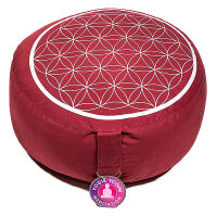 Meditationskissen Blume des Lebens rot/silber -- 33x17 cm