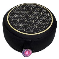 Meditationskissen Blume des Lebens schwarz/gold -- 33x17 cm