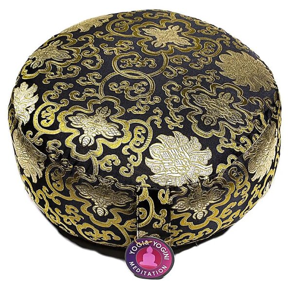 Meditationskissen Lotus Design schwarz/gold -- 33x17 cm