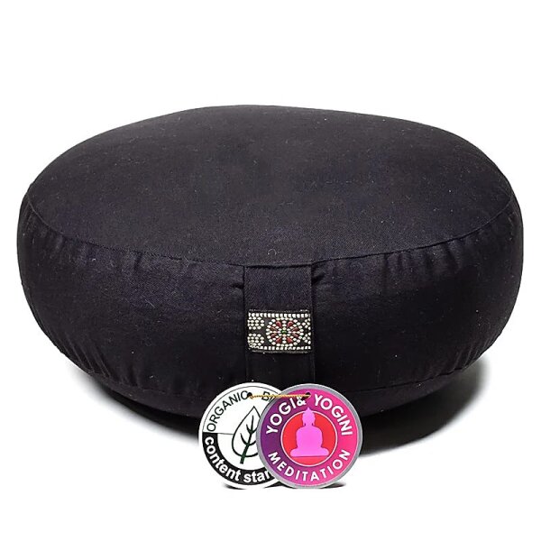 Meditationskissen schwarz flach Baumwolle BIO (OCS) -- 2200 g; 33x12 cm