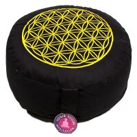 Meditationskissen schwarz/gold - Blume des Lebens --...
