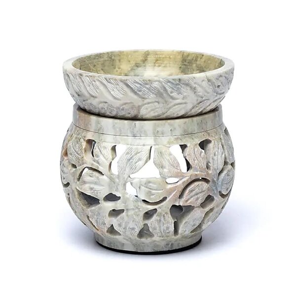 Mehrzweckbrenner aus marmoriertem Speckstein mit Blumenmotiv -- 11x11cm