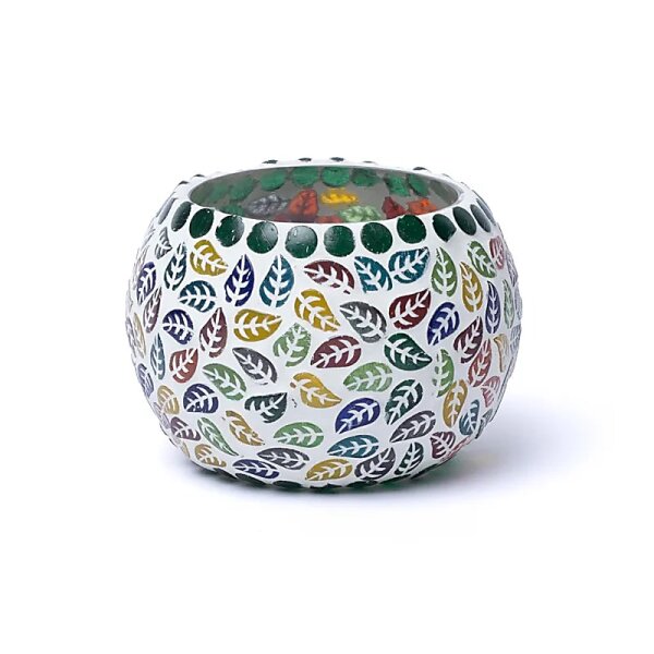 Mosaik Teelichthalter Blätter -- 9cm