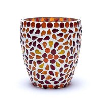 Mosaik Teelichthalter rot/gelb -- 10cm
