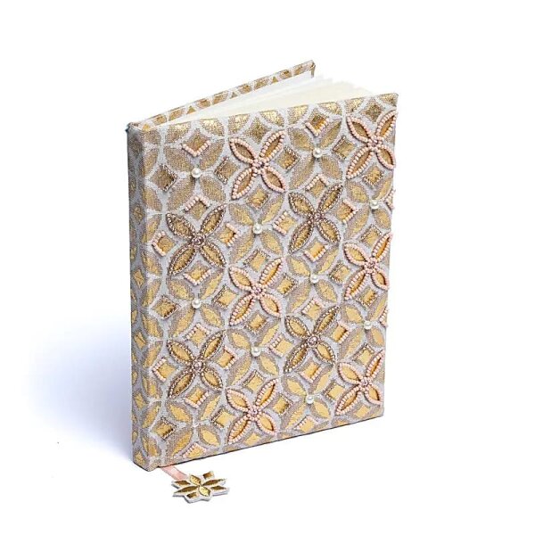Notizbuch Samt beige/gold mit Blume des Lebens -- 20x15 cm