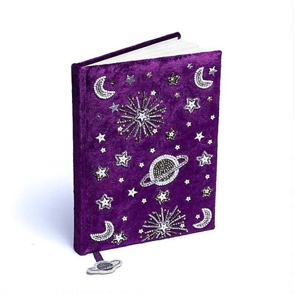 Notizbuch Samt lila mit Galaxie -- 20x15cm