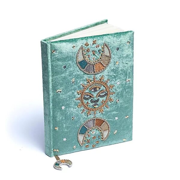 Notizbuch Samt mint mit Mondphasen -- 20x15cm