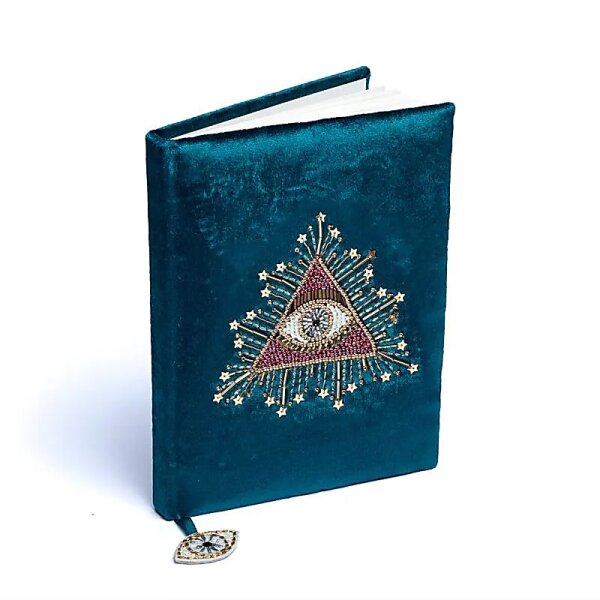 Notizbuch Samt petrol mit Tarotauge -- 20x15 cm