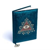 Notizbuch Samt petrol mit Tarotauge -- 20x15 cm