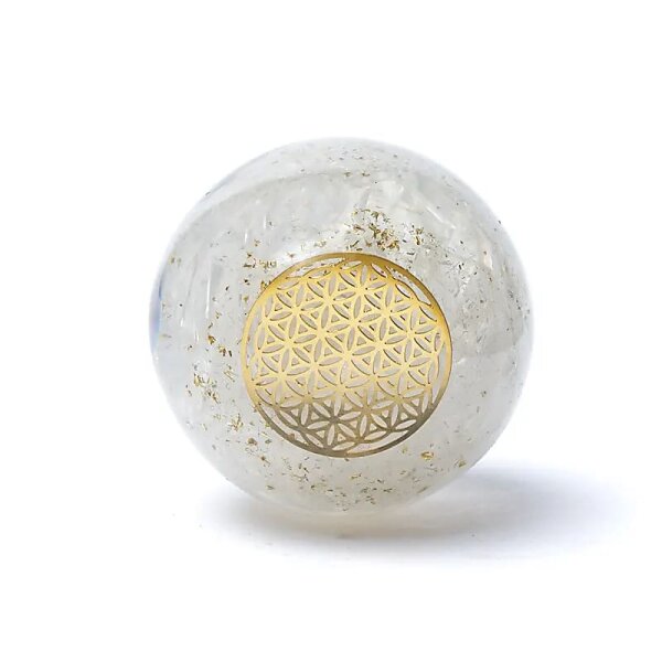 Orgonit Kugel Selenit Blume des Lebens -- ±5.5cm