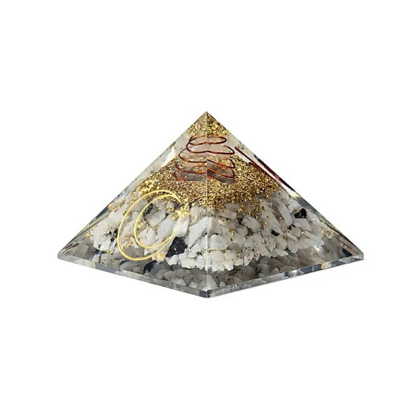Orgonit Pyramide Mondstein mit Mondsymbol --7,5x7,5x5cm
