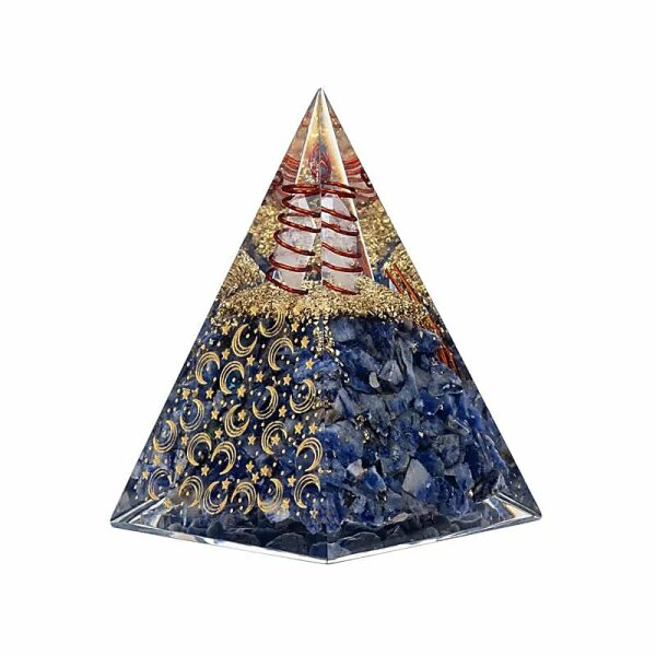 Orgonit Pyramide Sodalith mit Mond und Sternen -- 6x6x8,5cm
