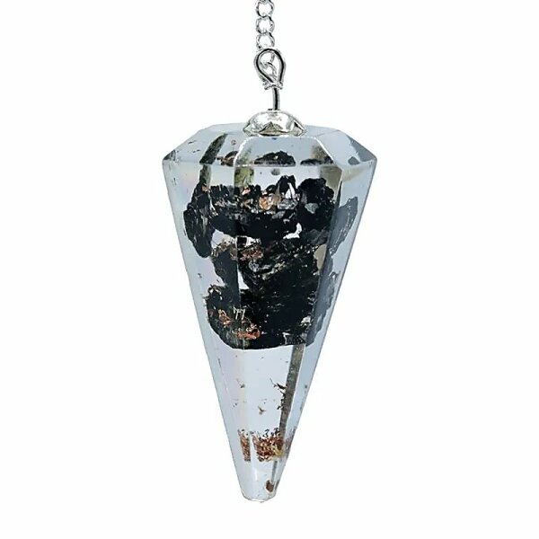 Orgonitpendel Schwarzer Turmalin mit Facette -- 11 g; 4 cm