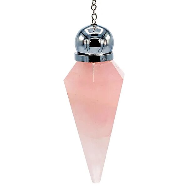 Pendel Rosenquarz mit Facettenspitze + Zierperle -- 5.6 cm