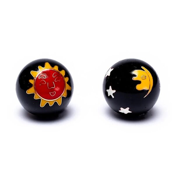 Qi Gong Kugeln Sonne & Mond rot/gelb auf schwarz -- 3.5 cm