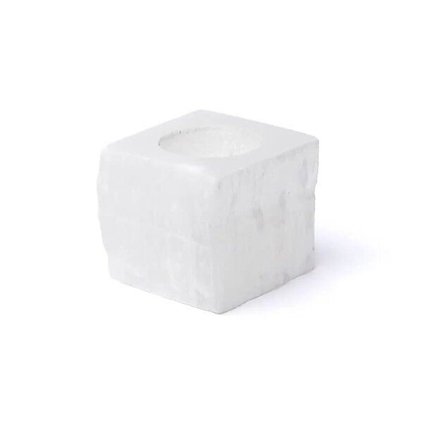 Quadratischer Selenit Teelichthalter -- ±6x6cm