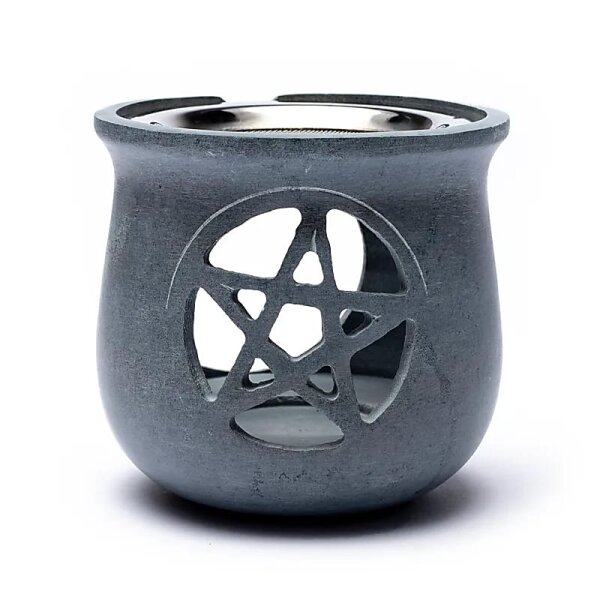Räuchergefäß Pentagramm Speckstein grau -- 8.5x9 cm