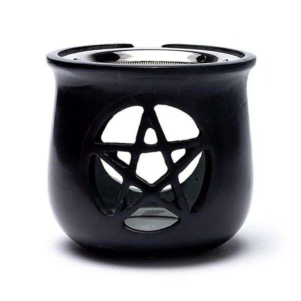 Räuchergefäß Pentagramm Speckstein schwarz Sieb -- 8.5x9 cm