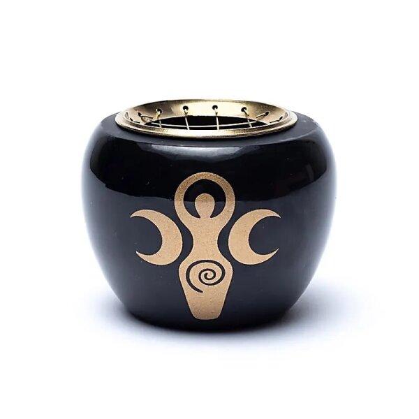 Räuchergefäß schwarz & gold Göttin Symbol -- 9x7cm