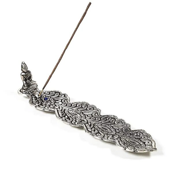 Räucherstäbchenhalter Buddha Blatt silberfarbig -- 25x5.5x5 cm