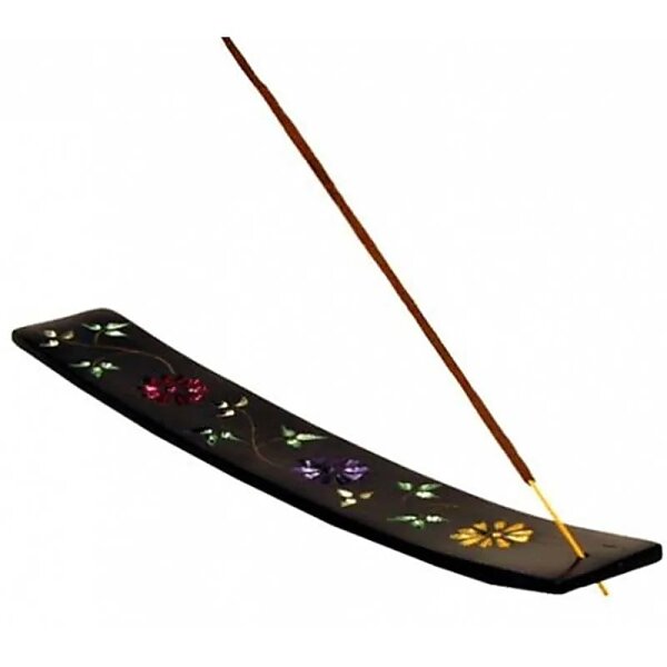 Räucherstäbchenhalter Speckstein Ski Blumenmotiv -- 26x4 cm