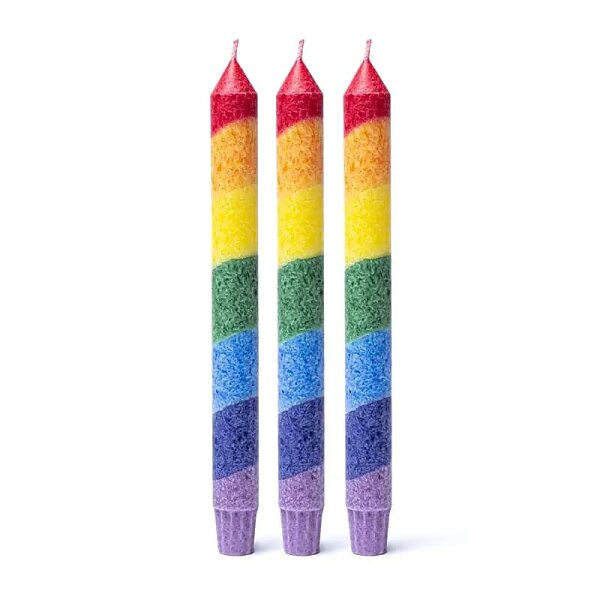 Regenbogen Stearinkerze dünn neutral im Duft -- 23x2.2 cm