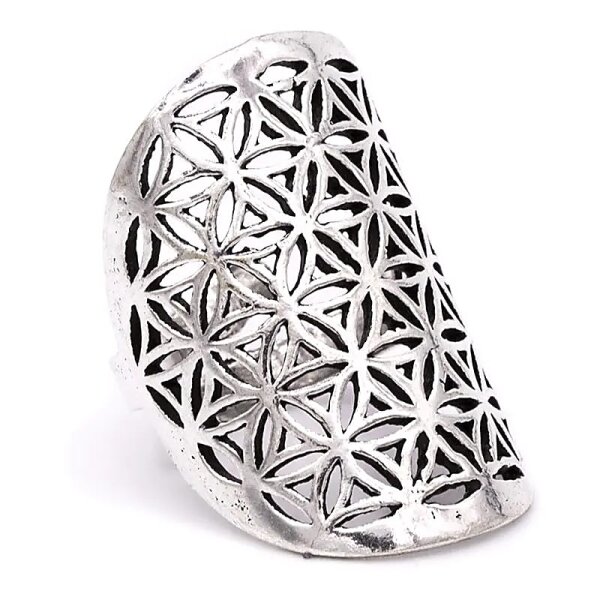 Ring Blume des Lebens Messing silberfarbig -- 3x2 cm