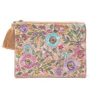 Samtbeutel mit Reißverschluss beige mit Blumen --...