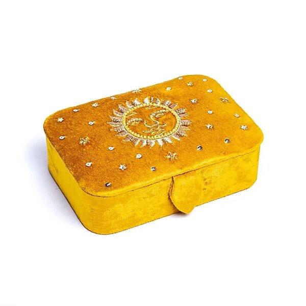 Schmuck- / Tarotkästchen Samt gelb mit Sonne -- 11x15,5x5 cm