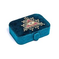 Schmuck- / Tarotkästchen Samt petrol mit Tarotauge...