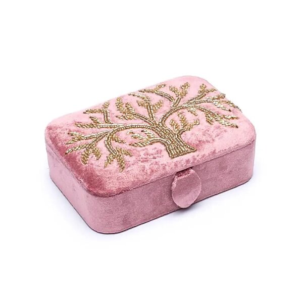 Schmuck- / Tarotkästchen Samt rosa mit Lebensbaum -- 11x15,5x5 cm