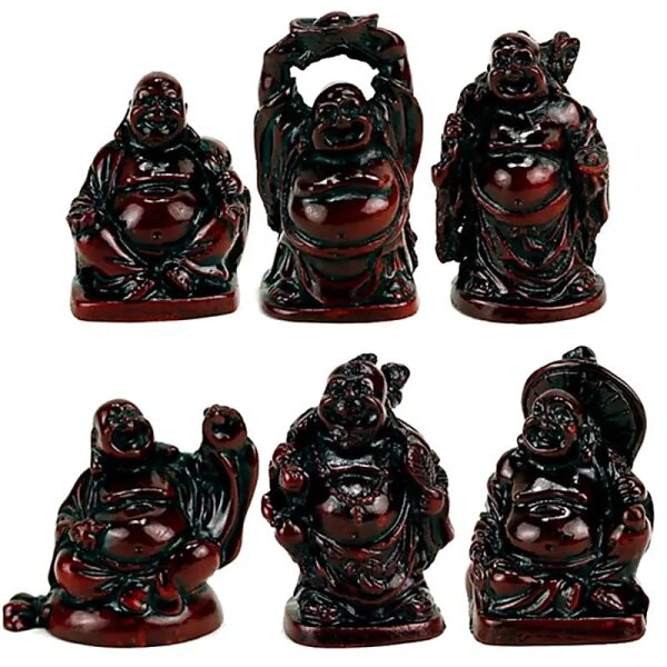 SET 6 Buddha Statuen rot Polystone -- 250 g; 5 cm