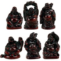 SET 6 Buddha Statuen rot Polystone -- 250 g; 5 cm