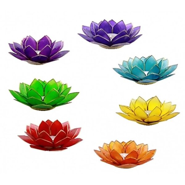 Set 7 Lotus Teelichthalter Chakra goldfarbig -- 13.5 cm