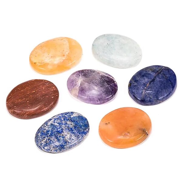 SET 7 ovale Chakrasteine -- 4x2.7 cm