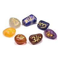SET Chakra engraved Sanskrit tumbled stones -- 2.5 cm