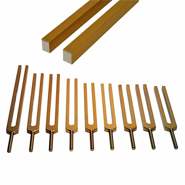 Set von 9 Stimmgabeln Sacred Solfeggio goldfarbig -- 17 cm