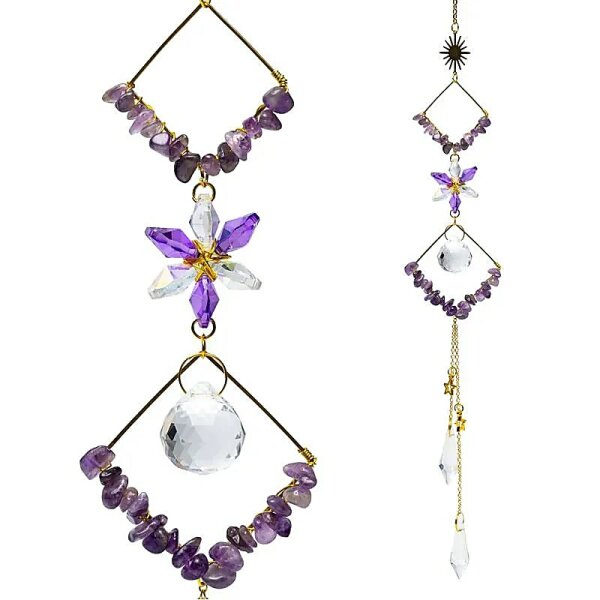 Sonnenfänger mit Amethyststeinen und Rhomben -- 50cm