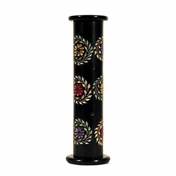 Specksteinsäule für Räucherstäbchen mit Blumen -- 28x6.5 cm