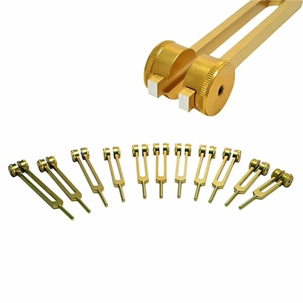 Stimmgabeln Kosmische Oktave 11 Gabeln goldfarbig gewichtet -- 36 cm