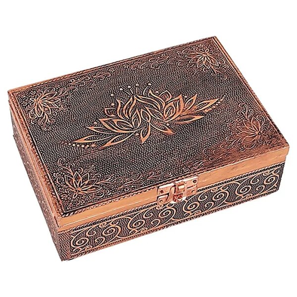 Tarot- und Schmuckkistchen Lotus Kupferfarbe -- 18x13x6 cm