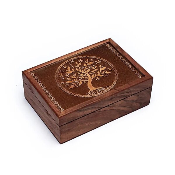 Tarotkistchen geschnitzt, Baum des Lebens -- 17.5x13x6.5 cm